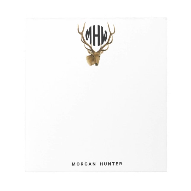 Deer Head Black Circle Monogram Font Notepad (Front)