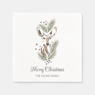 Deer head botanical Christmas Personalised Napkin