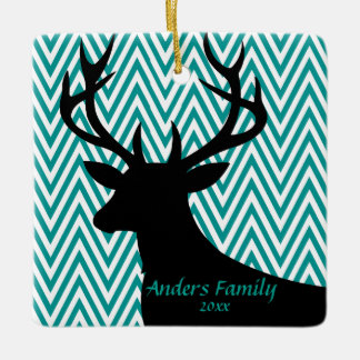 Deer Head Chevron | teal black Ceramic Ornament
