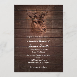 Deer Head & Dark Rustic Wood Wedding Invitations