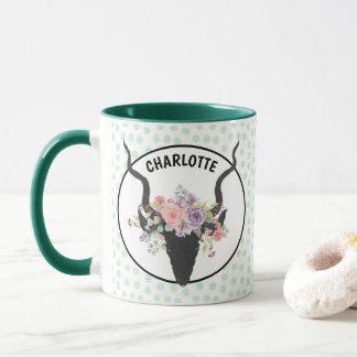Deer head decorated with roses personalised mug