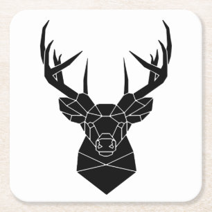 Deer Head Geometric Ai File Deer Silhouette Stag P Square Paper Coaster