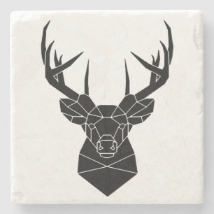 Deer Head Geometric Ai File Deer Silhouette Stag P Stone Coaster