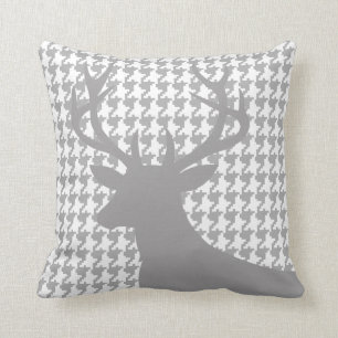 Deer Head Houndstooth   grey white Cushion