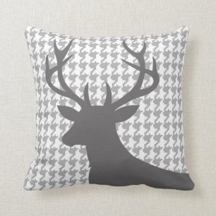 Deer Head Houndstooth   grey white Cushion
