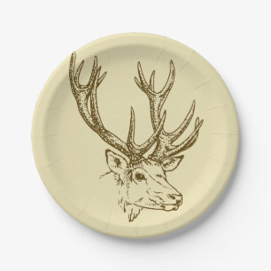 Deer Head Illustration Graphic Paper Plate