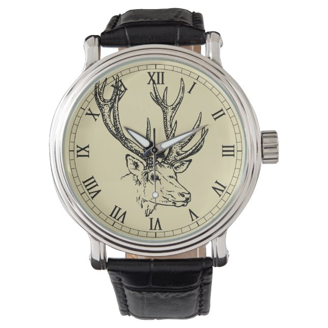 Deer Head Illustration Graphic Watch (Front)