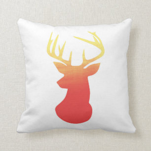 Deer Head Modern Ombre Watercolor Yellow & Orange Cushion