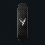 Deer Head on Carbon Fiber Style Print Skateboard<br><div class="desc">A modern Deer Head bold Energy Spirit applique style. A white tail antlers buck trophy profile on a carbon fiber look background that is sure to make an impression on or off the trails. We also carry a wide selection of custom embroidered caps to complete your quest for that something...</div>