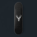 Deer Head on Carbon Fiber Style Print Skateboard<br><div class="desc">A modern Deer Head bold Energy Spirit applique style. A white tail antlers buck trophy profile on a carbon fiber look background that is sure to make an impression on or off the trails. We also carry a wide selection of custom embroidered caps to complete your quest for that something...</div>