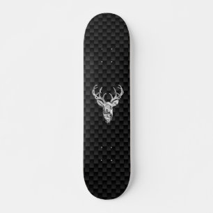 Deer Head on Carbon Fiber Style Print Skateboard
