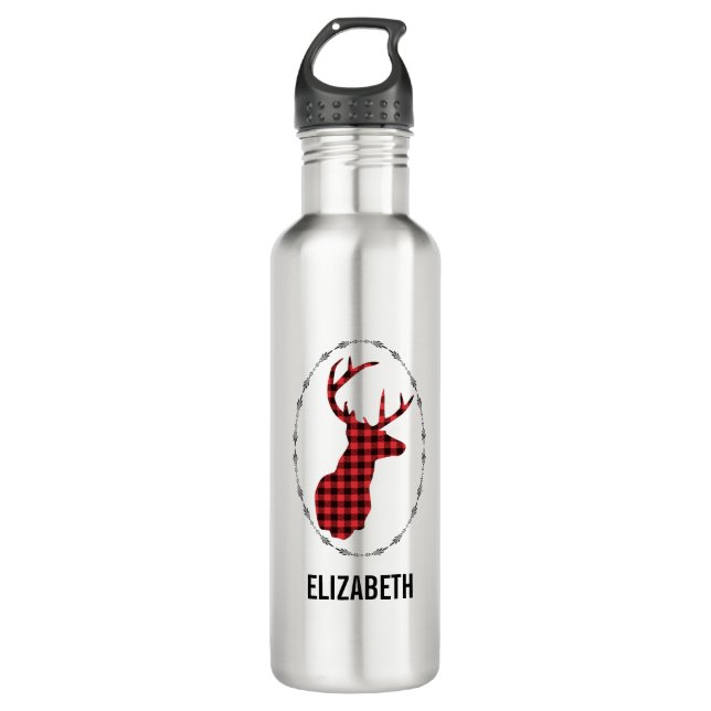 Deer Head - Rustic Red Plaid 710 Ml Water Bottle (Front)