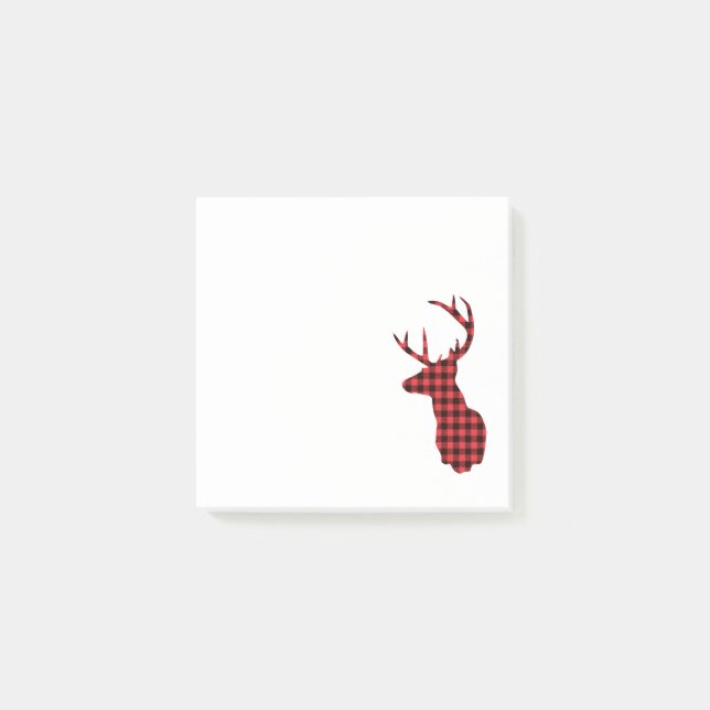 Deer Head - Rustic Red Plaid Post-it Notes (Front)