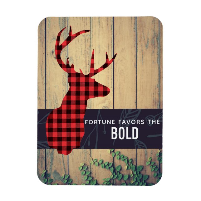 Deer Head - Rustic Red Plaid with a Quote Magnet (Vertical)