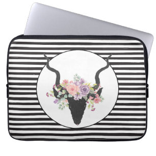 Deer head silhouette decorated with roses  laptop sleeve