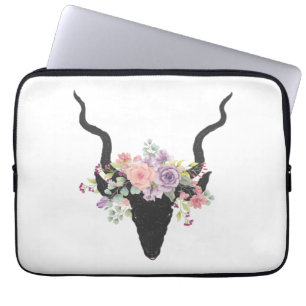 Deer head silhouette decorated with roses  laptop sleeve