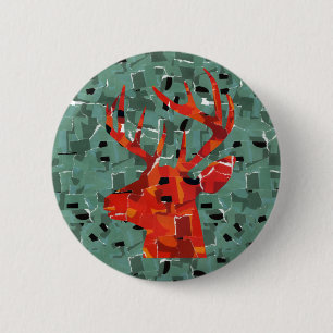 Deer head silhouette mosaic 6 cm round badge