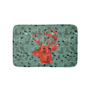 Deer head silhouette mosaic bath mat
