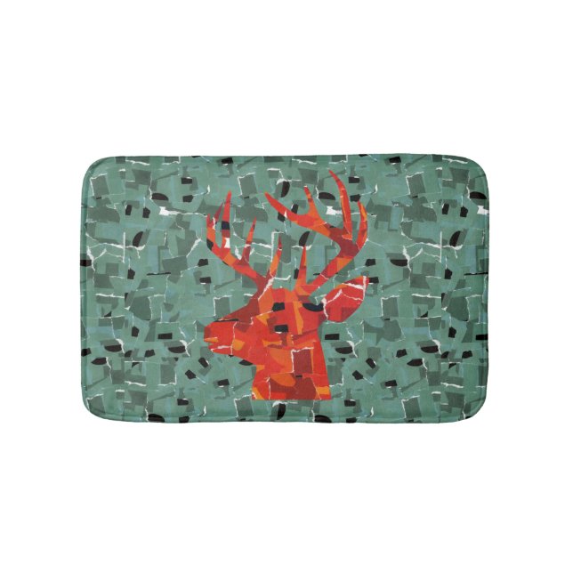 Deer head silhouette mosaic bath mat (Front)