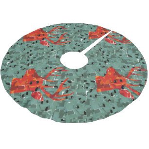 Deer head silhouette mosaic brushed polyester tree skirt