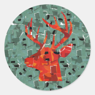 Deer head silhouette mosaic classic round sticker