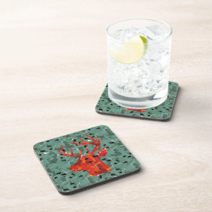 Deer head silhouette mosaic coaster