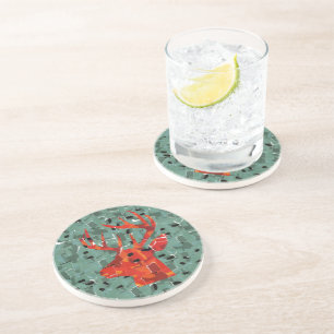 Deer head silhouette mosaic coaster