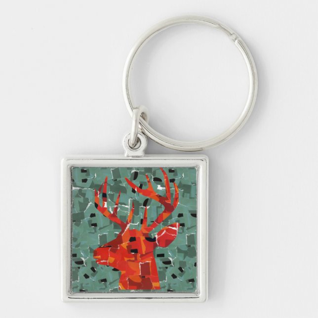 Deer head silhouette mosaic key ring (Front)