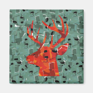 Deer head silhouette mosaic magnet