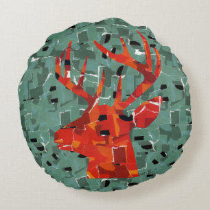 Deer head silhouette mosaic round cushion