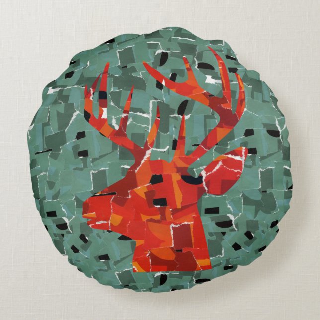 Deer head silhouette mosaic round cushion (Back)