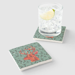 Deer head silhouette mosaic stone coaster