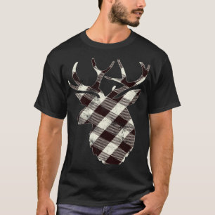 Deer Head Silhouette White Buffalo Plaid Christma T-Shirt