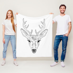 Deer Head - Simple Line Art Sketch Illustration Fleece Blanket