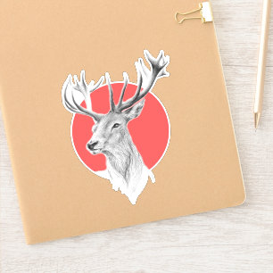 Deer head Stag drawing Red circle Animal art