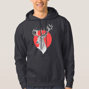 Deer head Stag drawing Red circle Animal art Hoodie