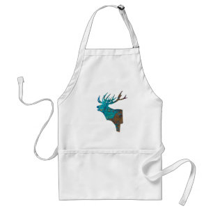 deer head stag in turqouis and brown standard apron