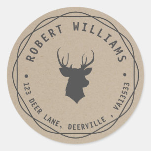 Deer Head Stag with Name and Return Address Classic Round Sticker