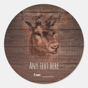 Deer Head String Lights & Wood Wedding Favour Classic Round Sticker