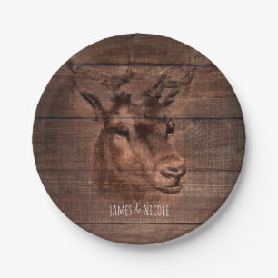 Deer Head String Lights & Wood Wedding Party Paper Plate