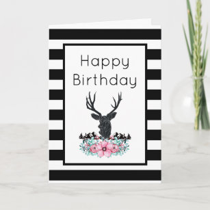 Deer Head w/ Flowers & Mountains Birthday Card