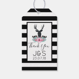 Deer Head w/ Flowers & Mountains Wedding Thanks Gift Tags