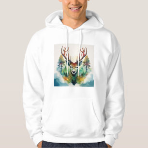 Deer head with antlers and forest trees hoodie