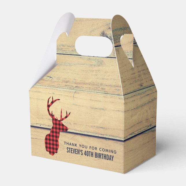 Deer Head with Antlers on Faux Wood Favour Box (Front Side)