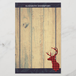 Deer Head with Antlers on Faux Wood Stationery