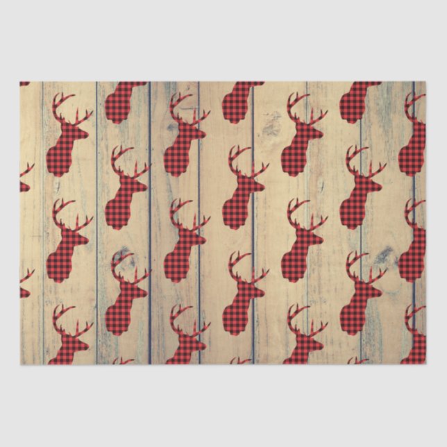 Deer Head with Antlers on Faux Wood Tissue Paper (Front)