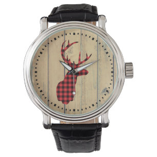 Deer Head with Antlers on Faux Wood Watch