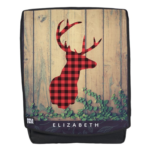Deer Head with Antlers on Wood Planks with Leaves Backpack (Front)