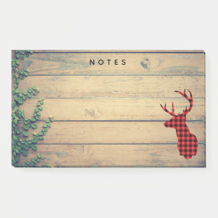Deer Head with Antlers  on Wood Planks with Leaves Post-it Notes