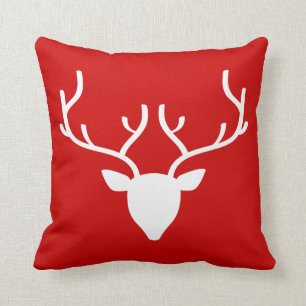 Deer Head with Antlers Pillow on Santa Red